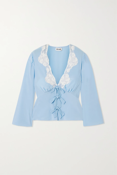 유럽직배송 릭소 블라우스 RIXO Rochelle cotton-blend lace-trimmed crepe de chine blouse 27086482323935814
