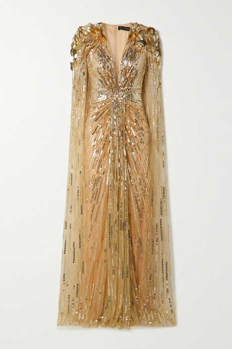 유럽직배송 JENNY PACKHAM + James Bond Goldfinger cape-effect embellished glittered tulle gown 24665545640667386
