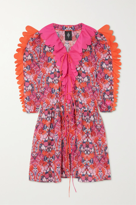 유럽직배송 HORROR VACUI Birdie scalloped lace-up floral-print cotton-poplin dress 31840166392252360