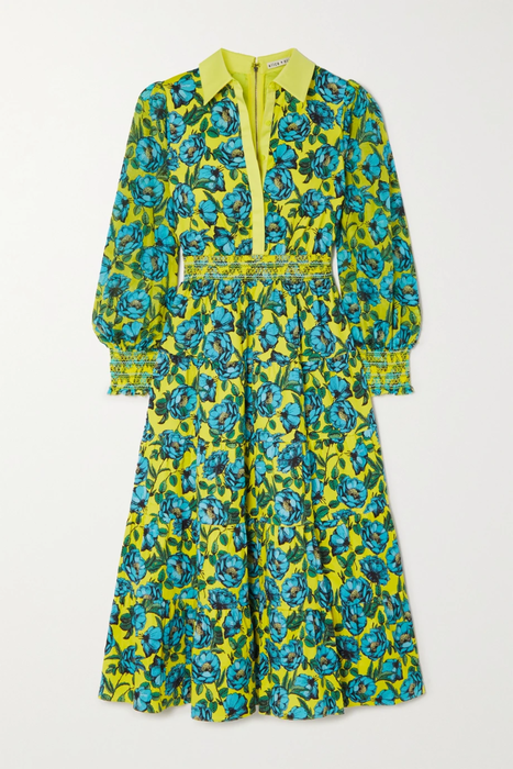 유럽직배송 앨리스앤올리비아 셔츠원피스 ALICE + OLIVIA Anaya smocked floral-print cotton-blend midi shirt dress 25185454456195352