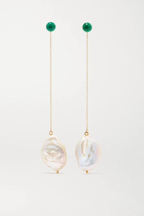 유럽직배송 마테오 귀걸이 MATEO Duality 14-karat gold pearl and malachite earrings 20346390235468958