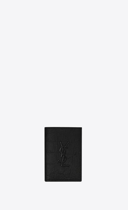 유럽직배송 입생로랑 SAINT LAURENT monogram credit card wallet in crocodile embossed leather 668735C9H0U1000