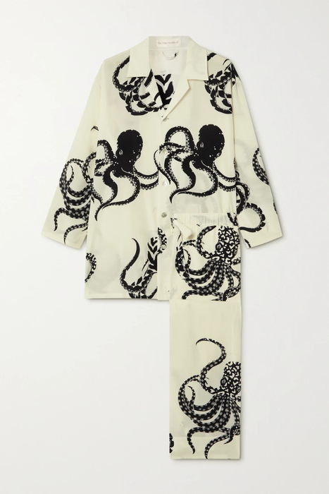 유럽직배송 올리비아본할 파자마 세트 OLIVIA VON HALLE Casablanca cropped printed silk crepe de chine pajama set 34344356237160053