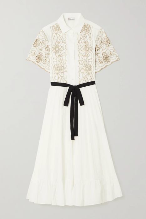 유럽직배송 레드발렌티노 원피스 REDVALENTINO Belted embroidered cutout cotton-blend midi dress 33258524072832256