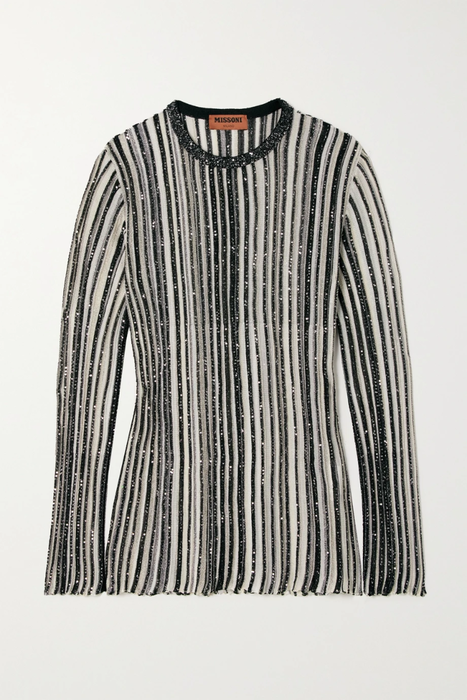 유럽직배송 미쏘니 스웨터 MISSONI Embellished metallic striped crochet-knit sweater 25185454456045760