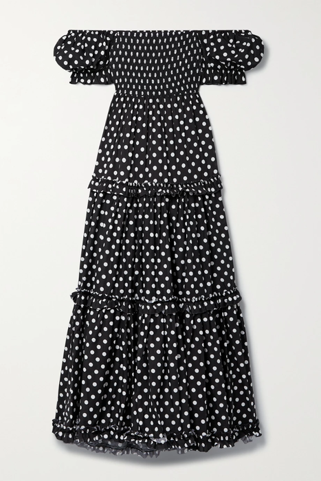 유럽직배송 캐롤라인 콘스타스 원피스 CAROLINE CONSTAS Zuri off-the-shoulder smocked polka-dot cotton-poplin maxi dress 33258524072765913