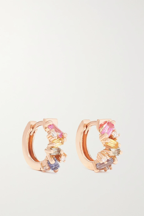 유럽직배송 수잔케일런 귀걸이 SUZANNE KALAN 18-karat rose gold, sapphire and diamond hoop earrings 23841192565751471
