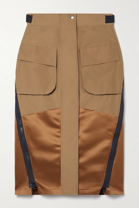 유럽직배송 사카이 스커트 SACAI Zip-detailed satin-paneled cotton-blend midi skirt 27086482323641737