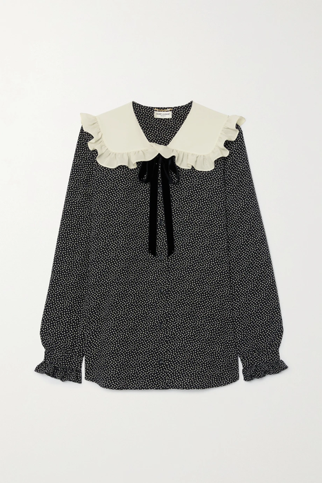 유럽직배송 생로랑 블라우스 SAINT LAURENT Ruffled polka-dot silk crepe de chine blouse 38063312419812464