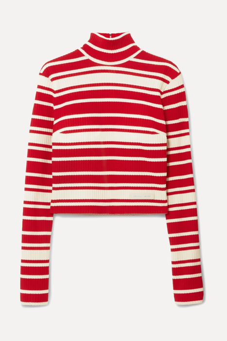 유럽직배송 프라다 PRADA Striped ribbed-knit turtleneck sweater 17957409494508614