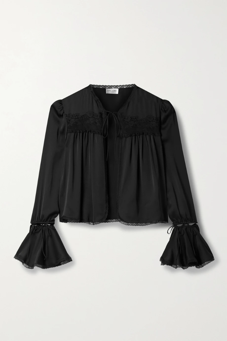 유럽직배송 생로랑 블라우스 SAINT LAURENT Convertible lace-trimmed silk blouse 38063312419811800
