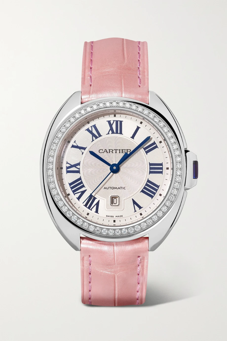 유럽직배송 까르띠에 CARTIER Clé de Cartier Automatic 34.11mm stainless steel, alligator and diamond watch 19971654707114693