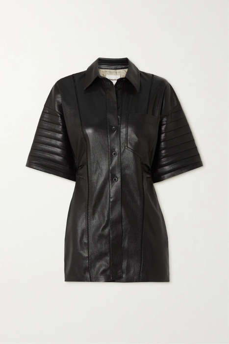 유럽직배송 나누시카 셔츠 NANUSHKA Taya lace-trimmed pleated vegan leather shirt 24772899113117529
