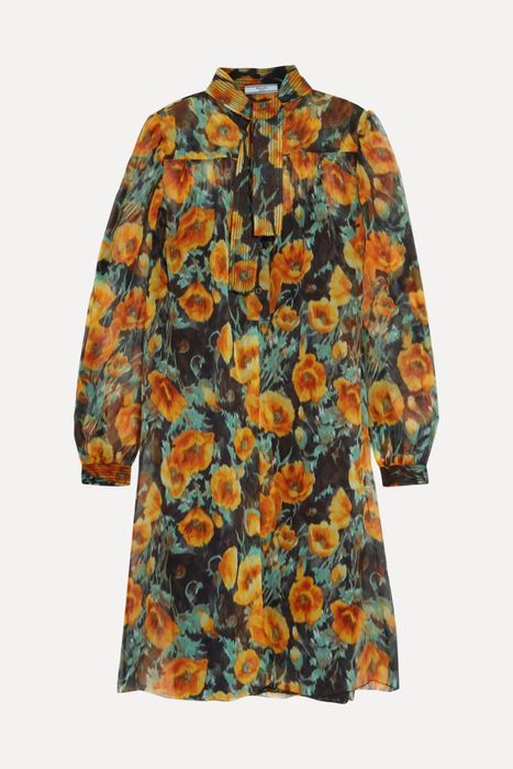 유럽직배송 프라다 PRADA Floral-print silk-crepon mini dress 17957409496261591