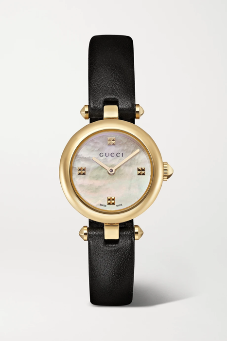 유럽직배송 구찌 GUCCI Diamantissimas 27mm gold PVD-plated, leather and mother-of-pearl watch 30629810019461421