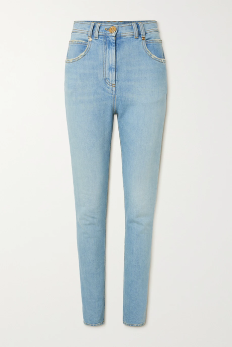 유럽직배송 발망 청바지 BALMAIN Distressed high-rise tapered jeans 22250442026131147