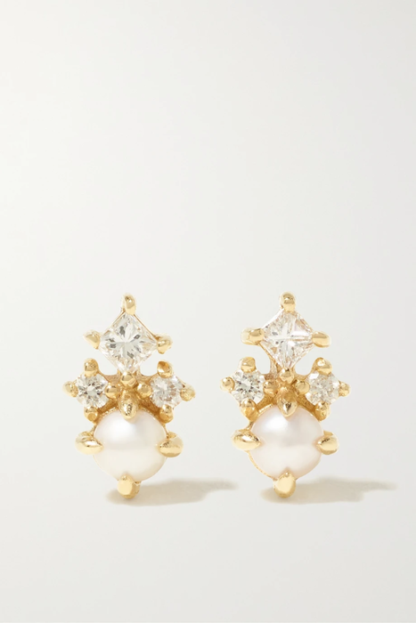 유럽직배송 마테오 귀걸이 MATEO The Little Things 14-karat gold, diamond and pearl earrings 34344356237475461