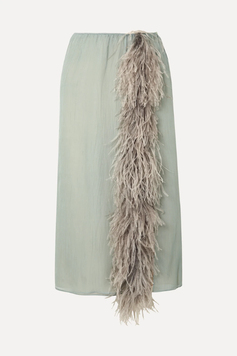 유럽직배송 프라다 PRADA Feather-trimmed silk-georgette skirt 665933304190536