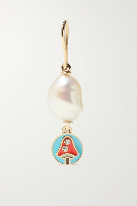 유럽직배송 앨리슨루 싱글 귀걸이 ALISON LOU Magic Shroom 14-karat gold, pearl, enamel and diamond single earring 27086482324690368