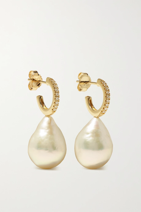 유럽직배송 미즈키 귀걸이 MIZUKI 14-karat gold, pearl and diamond hoop earrings 36856120585520370