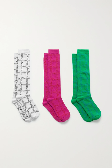 유럽직배송 JW앤더슨 JW ANDERSON Set of three cotton-blend jacquard socks 25185454455761511