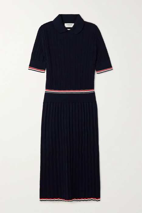 유럽직배송 톰브라운 원피스 THOM BROWNE Striped cable-knit pleated cotton midi dress 20346390236183927
