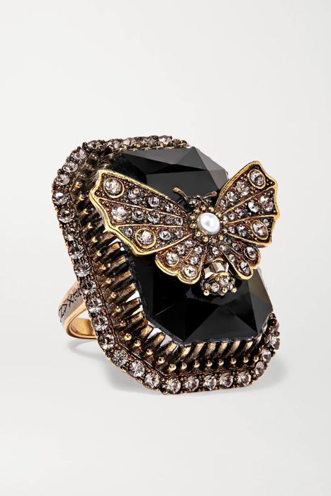 유럽직배송 알렉산더맥퀸 ALEXANDER MCQUEEN Gold-plated, Swarovski crystal and faux pearl ring 17957409495493882