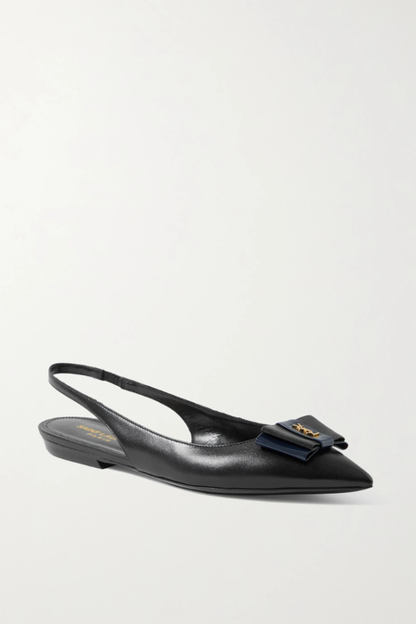 유럽직배송 생로랑 슬링백 플랫 SAINT LAURENT Anais bow-embellished leather slingback point-toe flats 38063312419948053