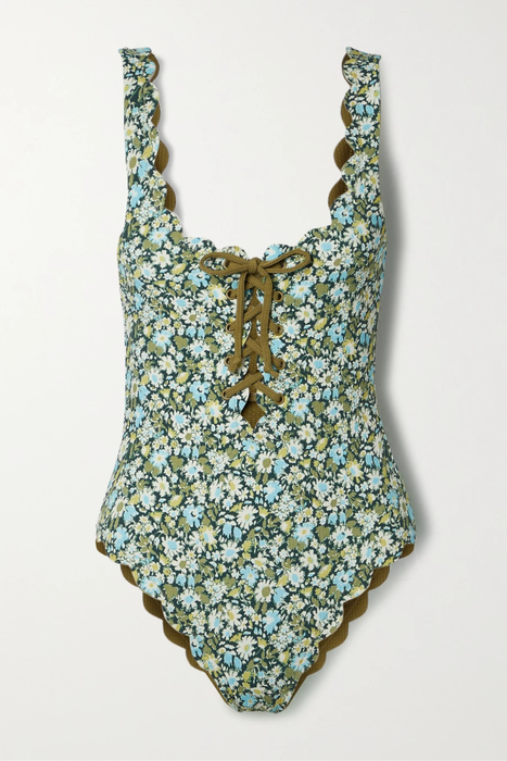 유럽직배송 MARYSIA Palm Springs reversible scalloped floral-print stretch-crepe swimsuit 29419655932733926