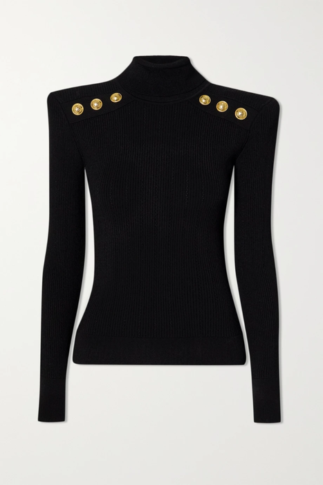 유럽직배송 발망 스웨터 BALMAIN Button-embellished ribbed-knit turtleneck sweater 22250442026127927