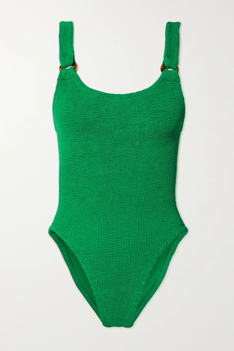 유럽직배송 훈자지 HUNZA G + NET SUSTAIN Domino embellished seersucker swimsuit 27086482324475153