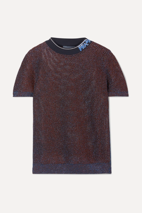 유럽직배송 프라다 PRADA Intarsia-trimmed metallic knitted top 210638440876