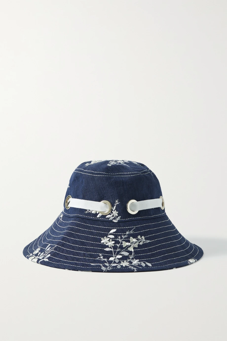 유럽직배송 에르뎀 ERDEM Grosgrain-trimmed embroidered linen-blend bucket hat 25185454455764411