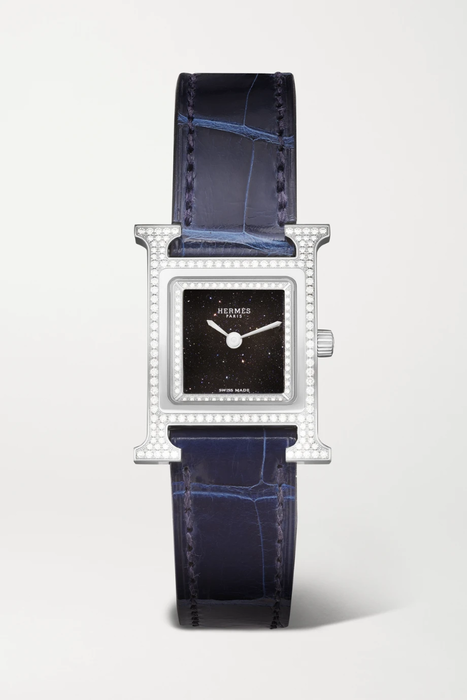 유럽직배송 HERMÈS TIMEPIECES Heure H 21mm small stainless steel, alligator and diamond watch 36856120585388404