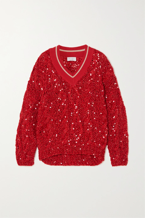 유럽직배송 브루넬로쿠치넬리 스웨터 BRUNELLO CUCINELLI Embellished cable-knit linen-blend sweater 29419655932426567
