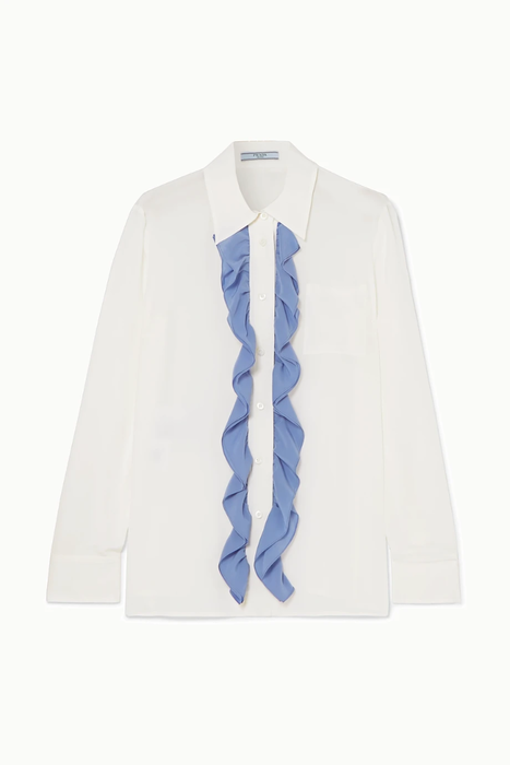 유럽직배송 프라다 PRADA Ruffle-trimmed silk crepe de chine blouse 210639440957