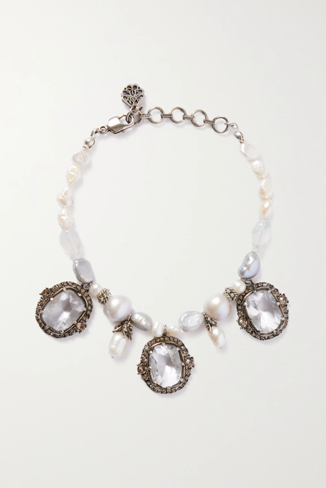 유럽직배송 알렉산더맥퀸 ALEXANDER MCQUEEN Silver-tone, faux pearl and crystal bracelet 25185454456123645