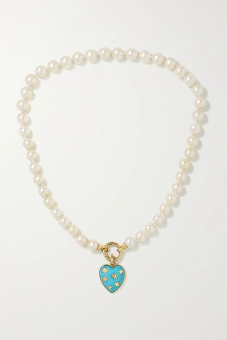 유럽직배송 STORROW Anna 14-karat gold, pearl and turquoise necklace 27086482323909266
