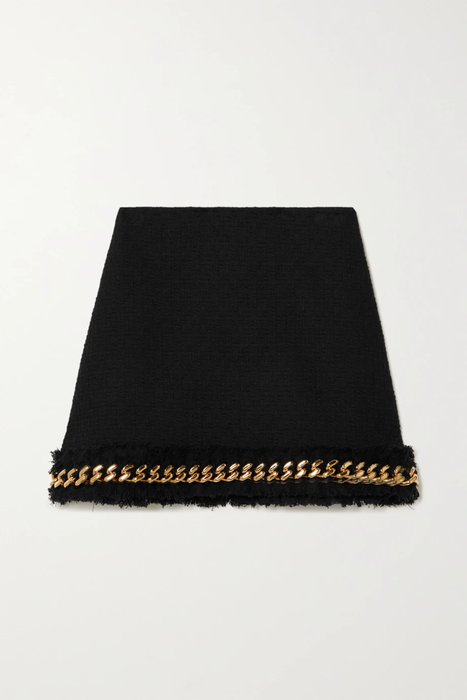 유럽직배송 베르사체 미니스커트 VERSACE Chain-embellished frayed cotton-tweed mini skirt 25185454456064126