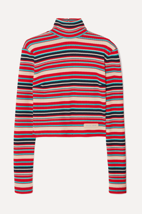 유럽직배송 프라다 PRADA Striped ribbed-knit sweater 17957409494508235