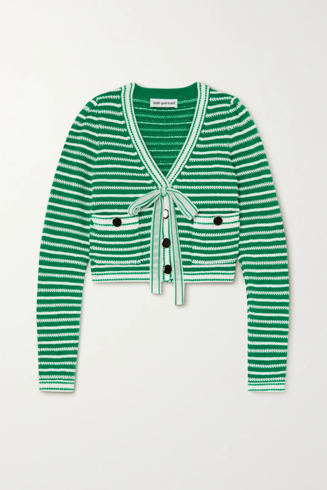 유럽직배송 셀프포트레이트 가디건 SELF-PORTRAIT Bow-detailed striped cotton-blend cardigan 33258524072429930