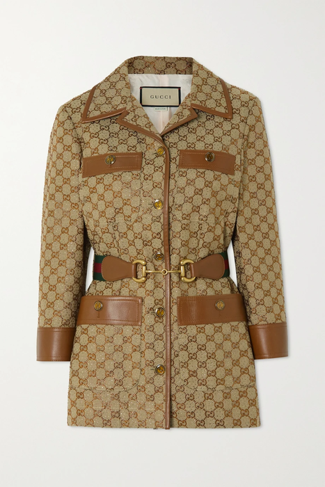유럽직배송 구찌 자켓 GUCCI Aria belted leather-trimmed cotton-blend canvas-jacquard jacket 29419655932642235