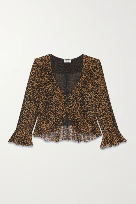 유럽직배송 생로랑 블라우스 SAINT LAURENT Ruffled leopard-print wool-chiffon blouse 31840166392286229