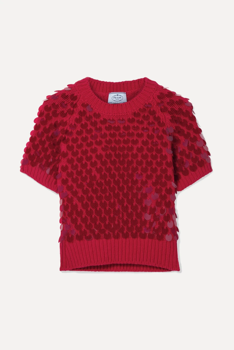 유럽직배송 프라다 PRADA Cropped paillette-embellished wool and cashmere-blend sweater 9679066509330317