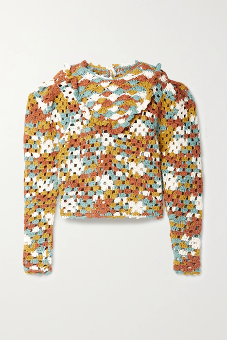 유럽직배송 울라존슨 스웨터 ULLA JOHNSON Alda ruffled crocheted cotton and wool-blend sweater 24772899113125887