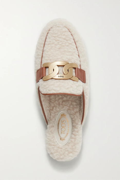 유럽직배송 토즈 TOD&#039;S Embellished leather-trimmed shearling loafers 18706561955998785