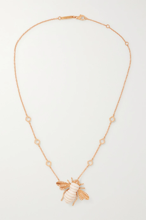 유럽직배송 SABBADINI Bee 18-karat rose gold, diamond and lacquer necklace 38063312418059053