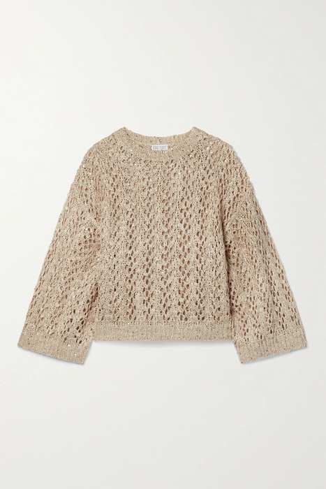 유럽직배송 브루넬로쿠치넬리 스웨터 BRUNELLO CUCINELLI Sequin-embellished crochet-knit linen and silk-blend sweater 29419655932426293
