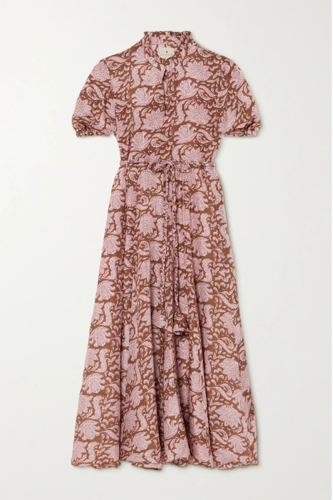 유럽직배송 HANNAH ARTWEAR Oceanus belted ruffled floral-print silk-voile maxi dress 34344356236523143