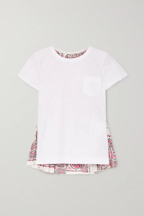 유럽직배송 사카이 티셔츠 SACAI Paneled cotton-jersey and pleated paisley-print satin T-shirt 27086482323641761